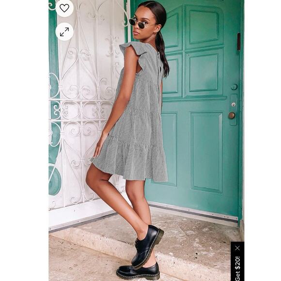 Lulus Picnic Perfect Black White Gingham Tiered Babydoll Dress Size Small - Picture 3 of 7